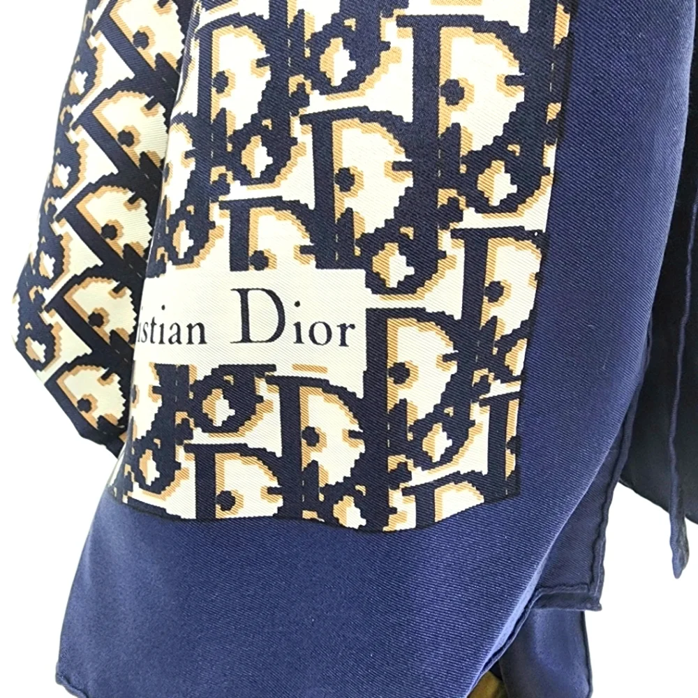 Christian Dior Logo Trotter 💯 Silk Scarf Big Size Vintage